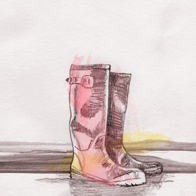 En tegning som viser høye røde støvler