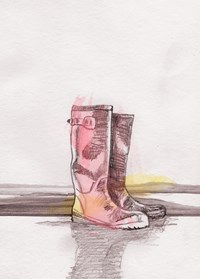 En tegning som viser høye røde støvler