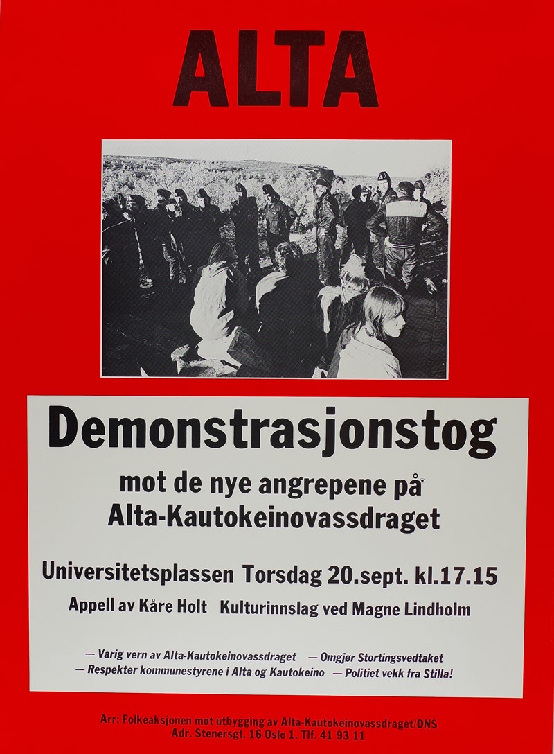 Plakat om demonstrasjonstog for Altaelva, Oslo